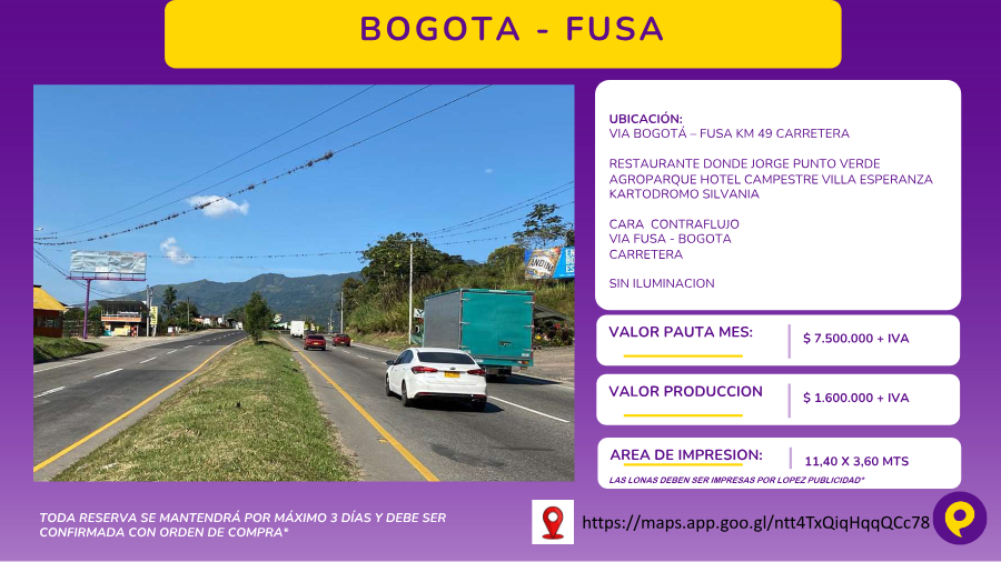 Valla en Vía Bogotá - Fusa KM 49