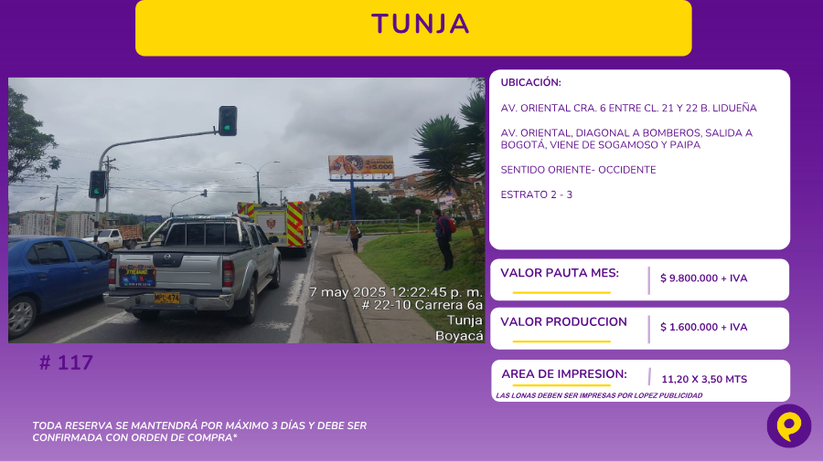Valla en Tunja - Av. Oriental Cra. 6