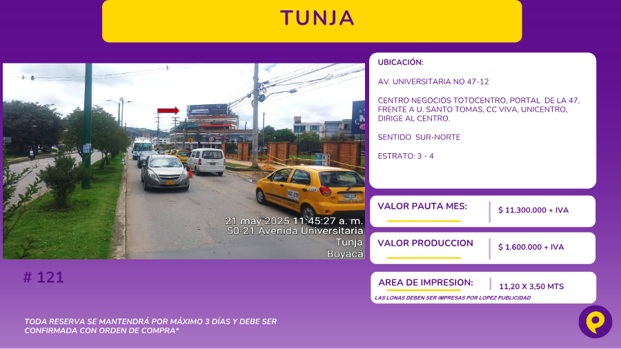 Valla publicitaria en Tunja