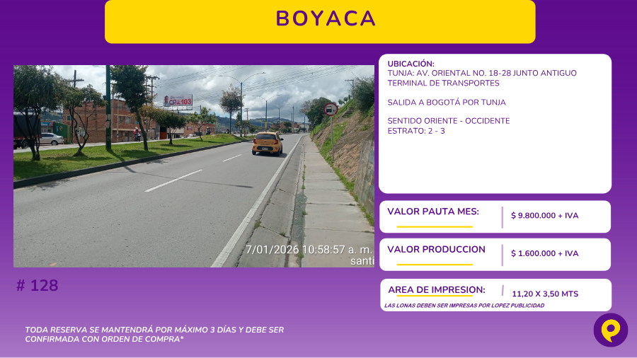 Valla en Tunja - Avenida Oriental