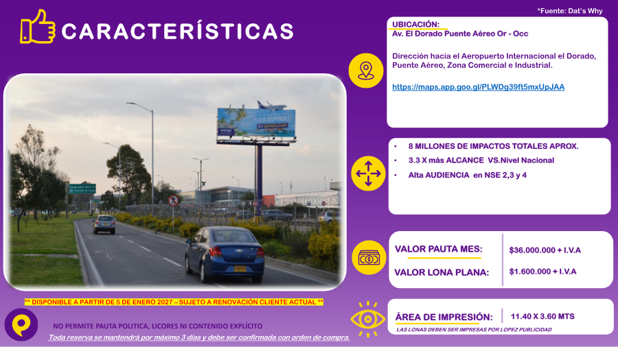 Valla publicitaria El Dorado Puente Aéreo