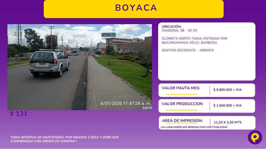 Valla en Glorieta Norte-Tunja