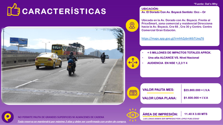 Valla Publicitaria en Av. El Dorado con Av. Boyacá