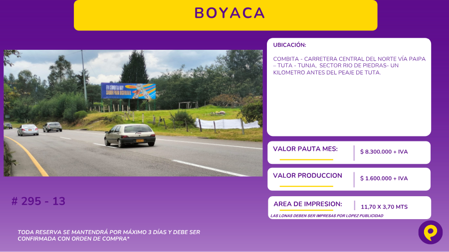 Valla 295-13 en Boyacá