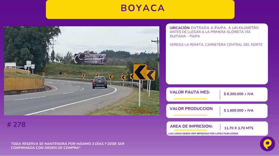 Valla en Boyacá, Entrada a Paipa