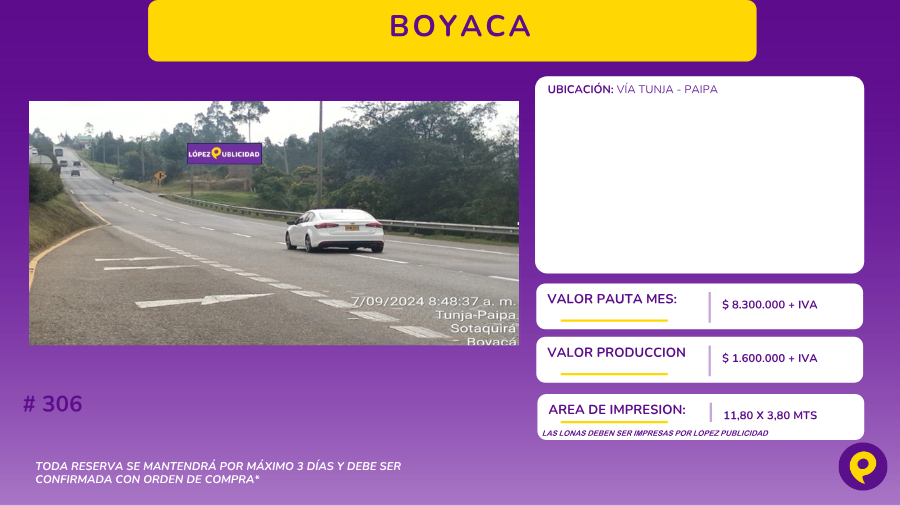 Valla Publicitaria #306 - Boyacá