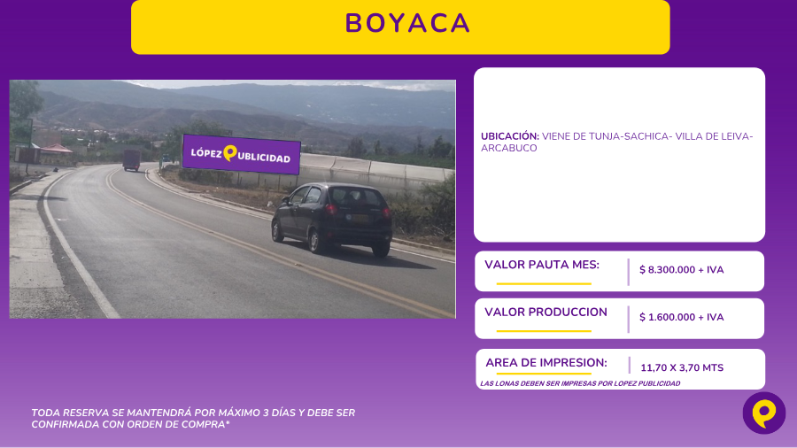 Valla Publicitaria en Boyacá