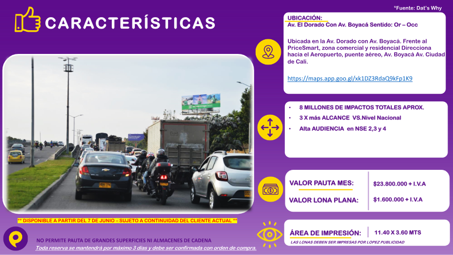 Valla Publicitaria en Av. El Dorado con Av. Boyacá