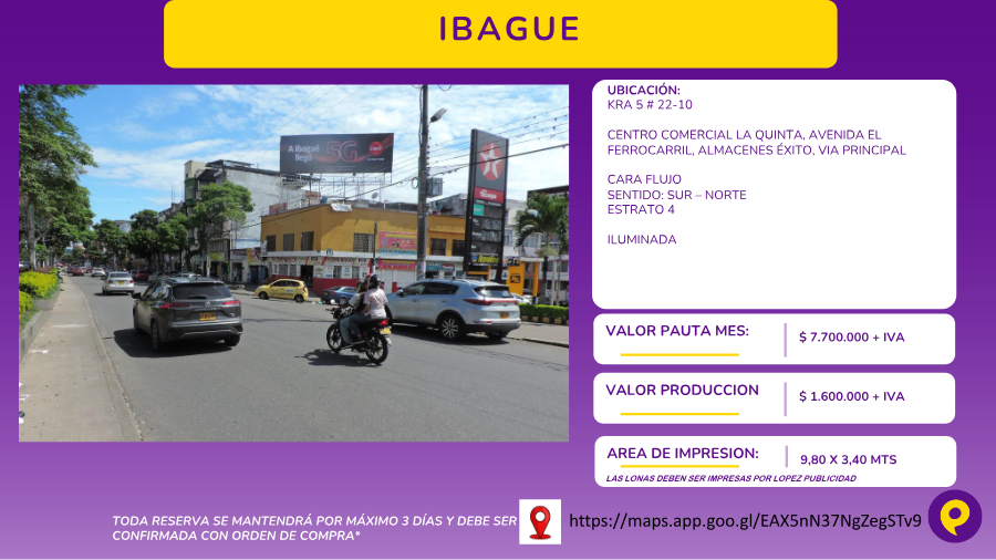 Valla Publicitaria en Ibagué