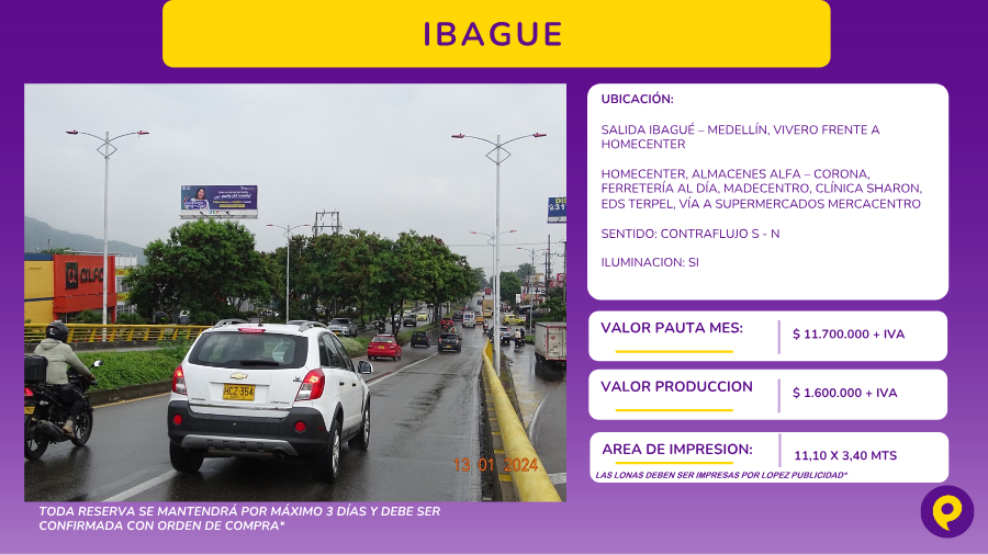 Valla en Ibagué frente a Homecenter