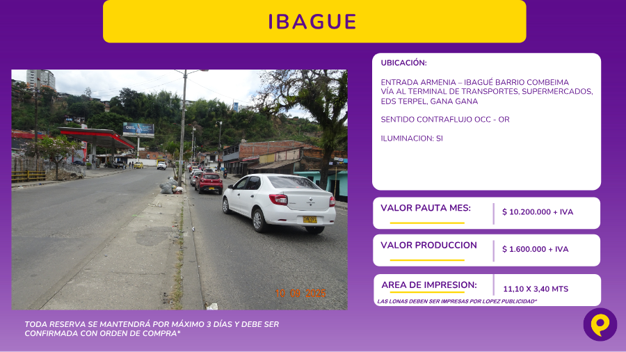 Valla Publicitaria Ibagué - Barrio Combeima