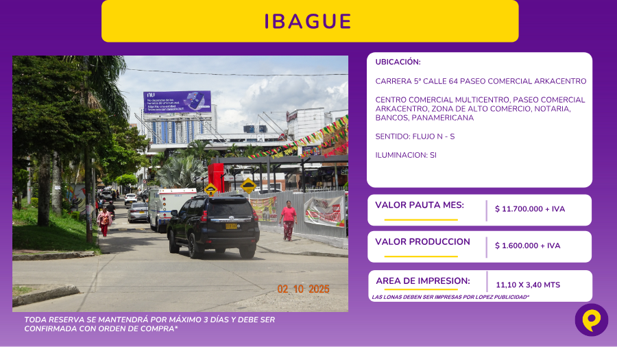 Valla Publicitaria en Ibagué