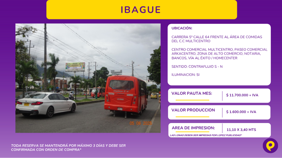 Valla Publicitaria en Ibagué