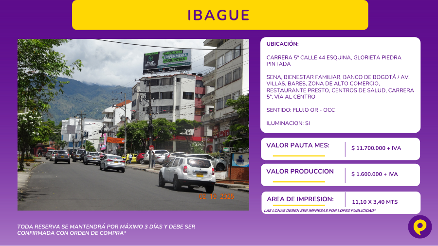 Valla en Ibagué, Glorieta Piedra Pintada