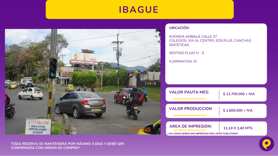 Valla en Ibagué - Avenida Ambalá Calle 37