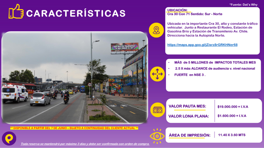 Valla en Cra 30 con 71 Sentido Sur-Norte