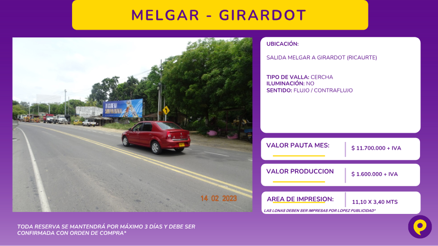 Valla en Salida Melgar a Girardot (Ricaurte)