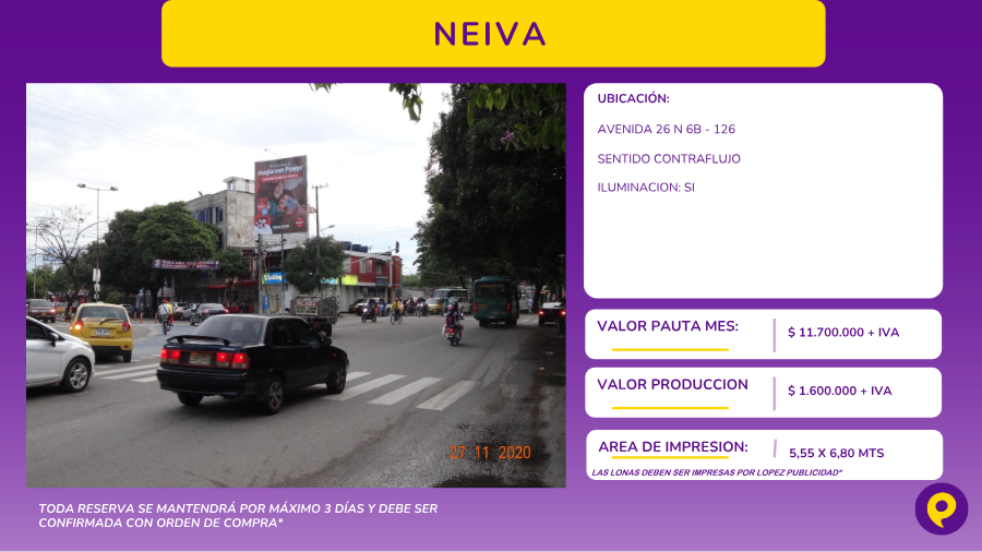 Valla en Neiva