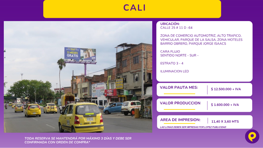 Valla Publicitaria en Cali sobre Calle 25