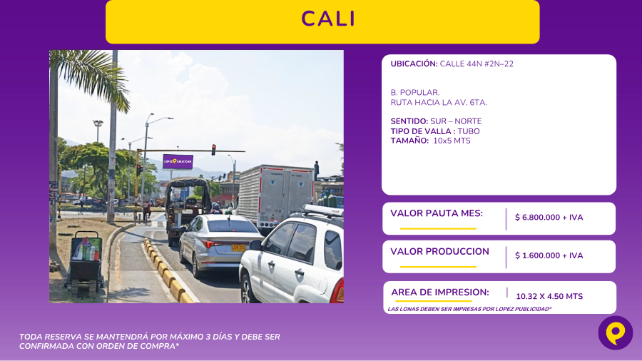 Valla en Cali - Calle 44N