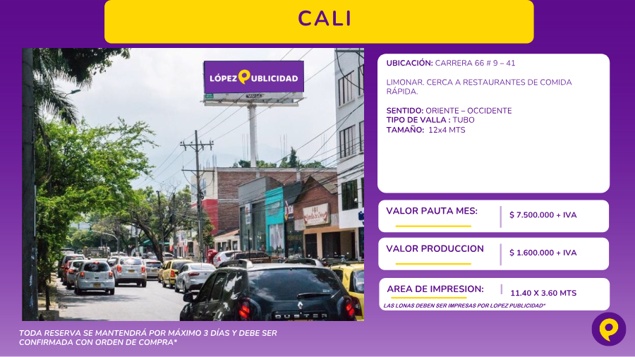 Valla en Carrera 66 # 9 – 41, Limonar, Cali