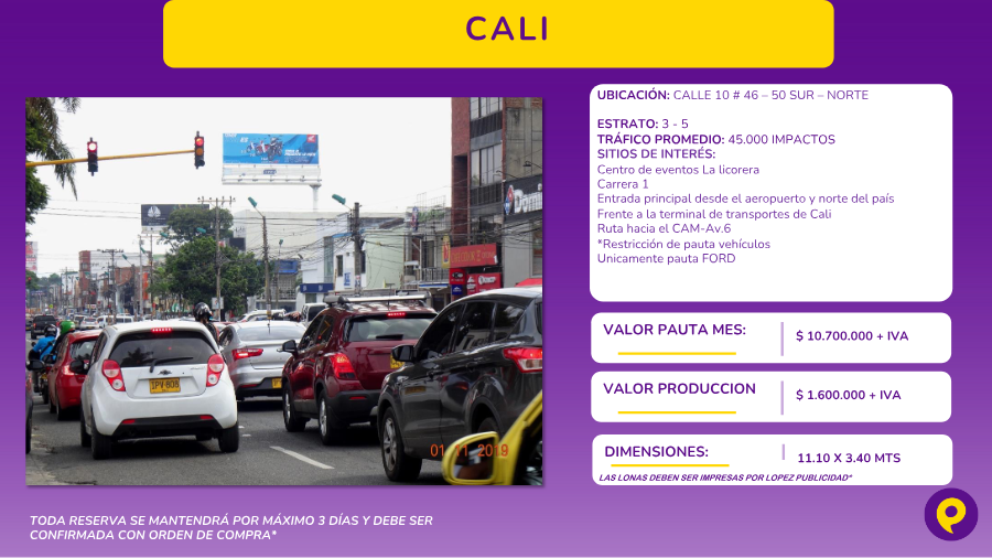 Billboard in Cali - Calle 10 # 46 – 50 Sur – Norte