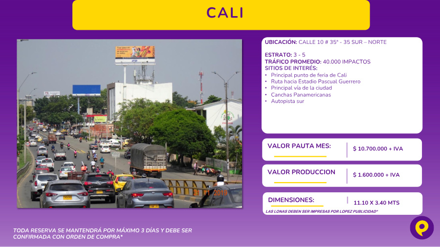 Valla publicitaria en Cali