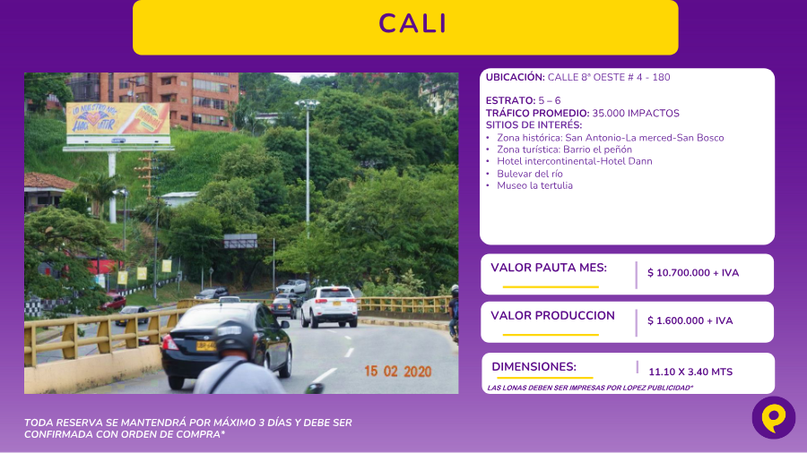 Valla en Cali - Calle 8ª Oeste #4 - 180