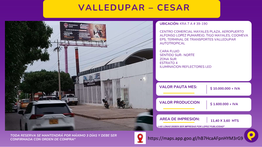 Valla Publicitaria Valledupar - Cesar