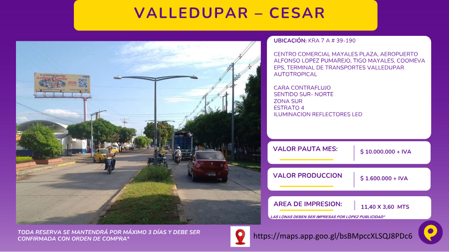 Valla publicitaria en Valledupar