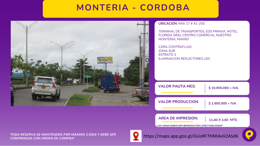 Valla publicitaria en Montería - Córdoba