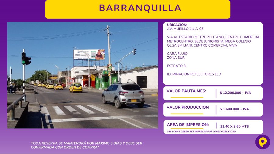 Valla en Barranquilla, Av. Murillo # 4 A-05