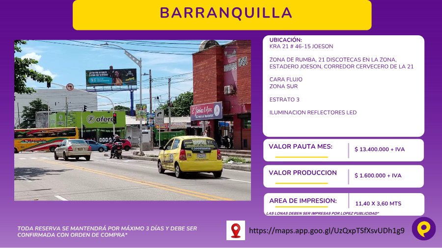 Valla publicitaria en Barranquilla - Kra 21 # 46-15 Joeson