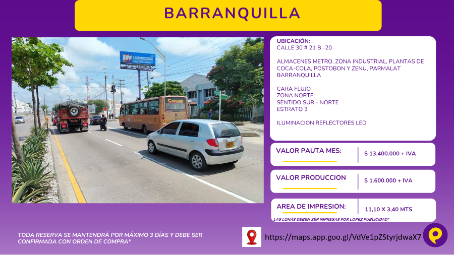 Barranquilla Billboard - Calle 30 # 21 B -20