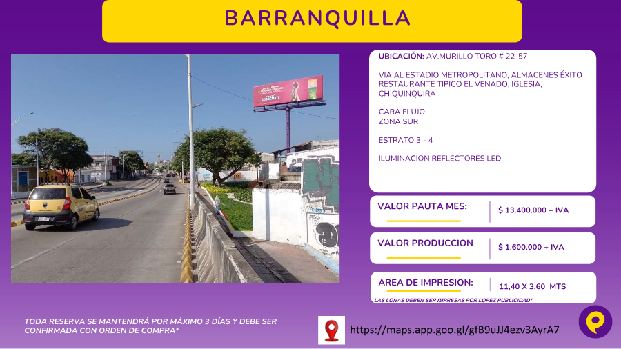 Valla en Avenida Murillo Toro