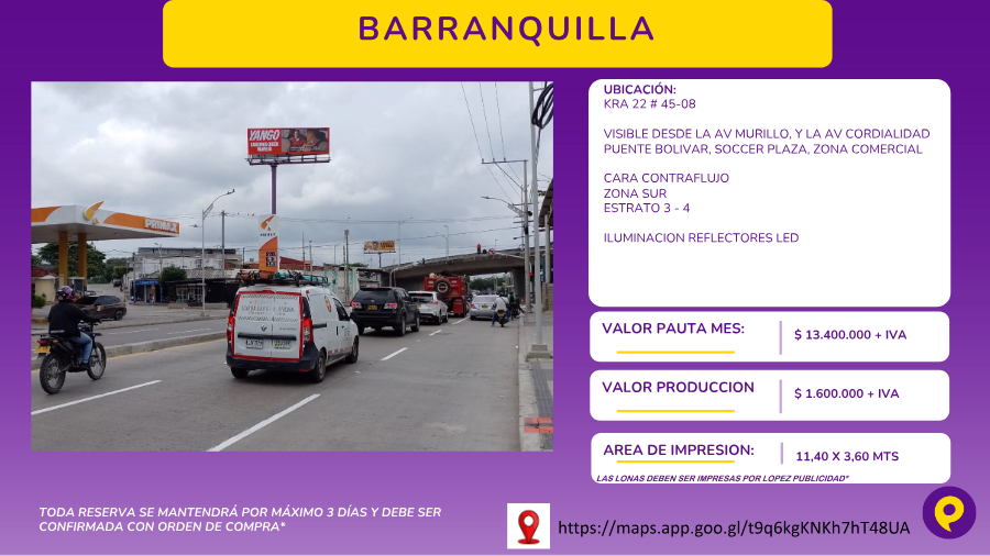 Billboard in Barranquilla South Zone
