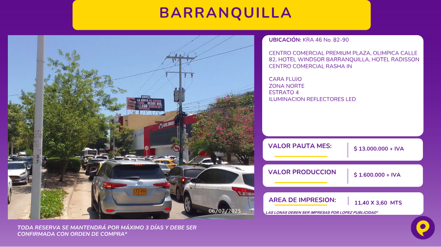 Valla en Barranquilla - KRA 46 No. 82-90