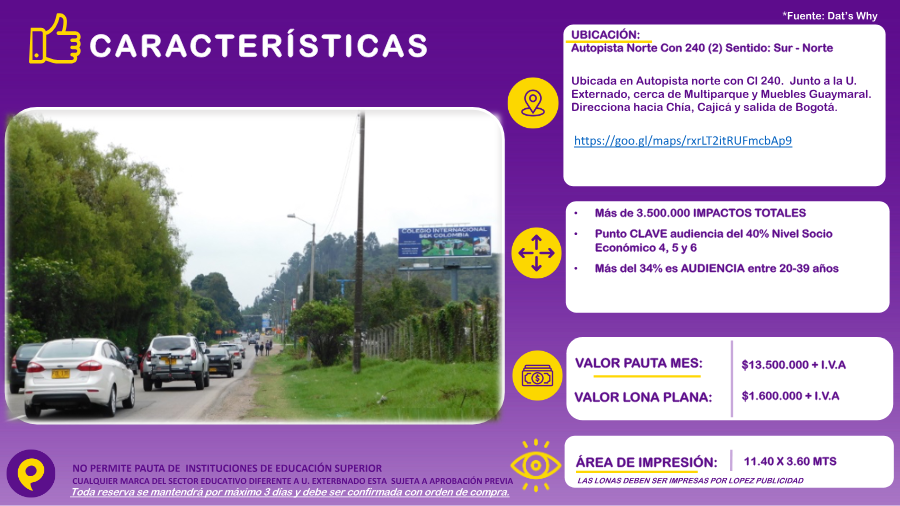 Valla Autopista Norte Con 240 (2) Sentido: Sur - Norte