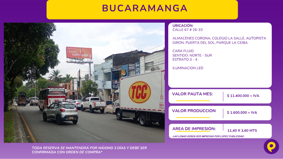 Valla en Bucaramanga con iluminación LED