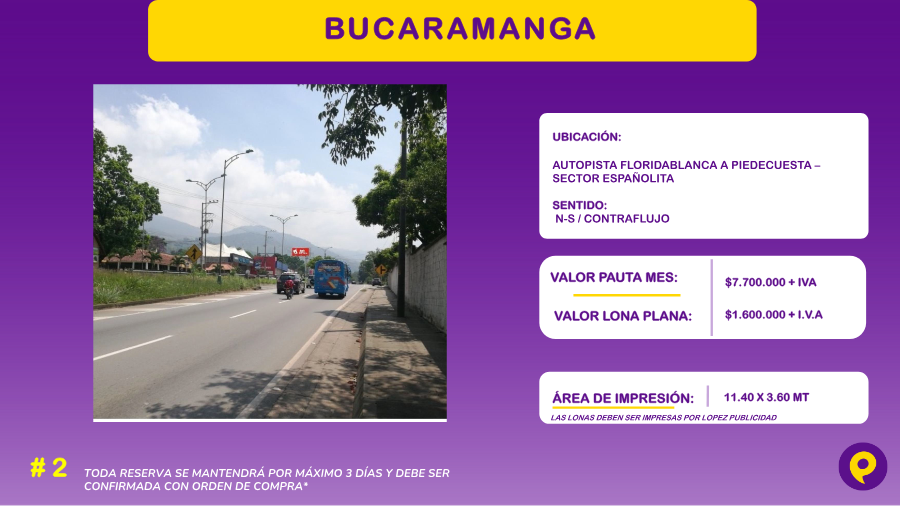 Valla en Autopista Floridablanca a Piedecuesta