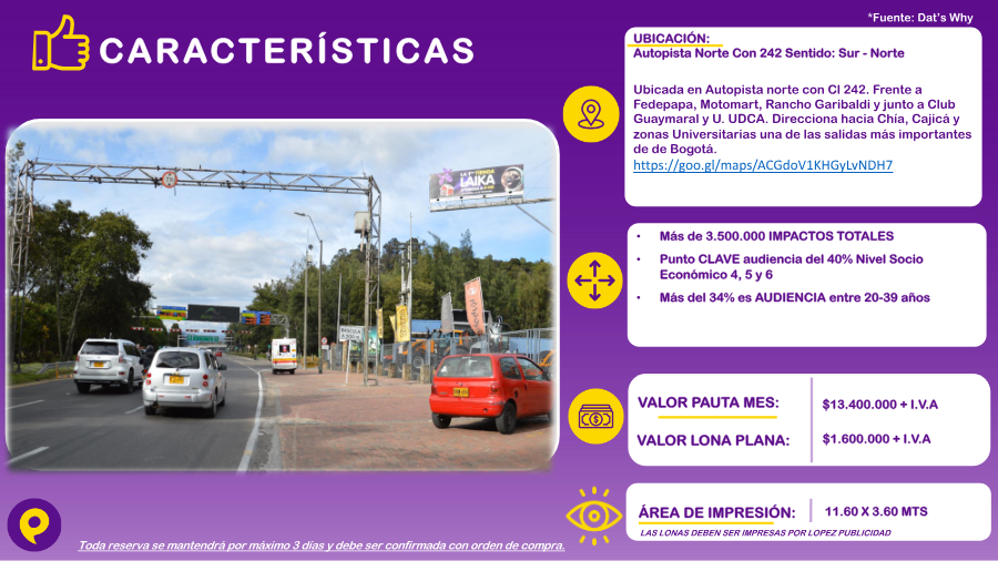 Valla en Autopista Norte - Sentido Sur-Norte