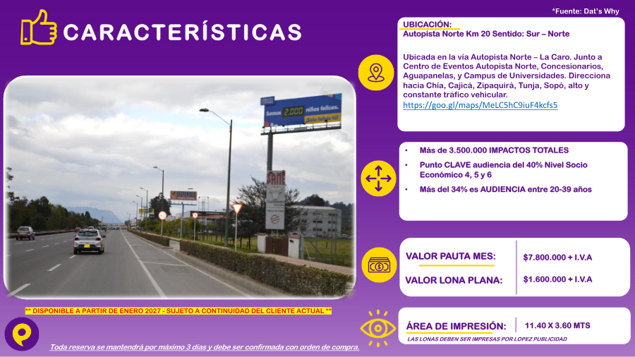Billboard Autopista Norte Km 20 Sentido Sur-Norte