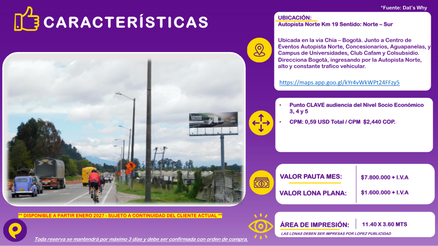 Valla en Autopista Norte Km 19