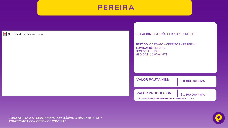 Valla LED en carretera Cerritos Pereira