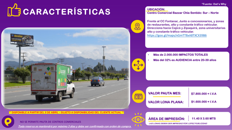 Valla en Centro Comercial Bazzar Chía