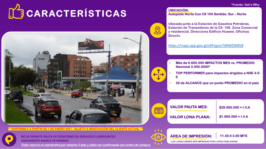 Valla Autopista Norte con Cll 104