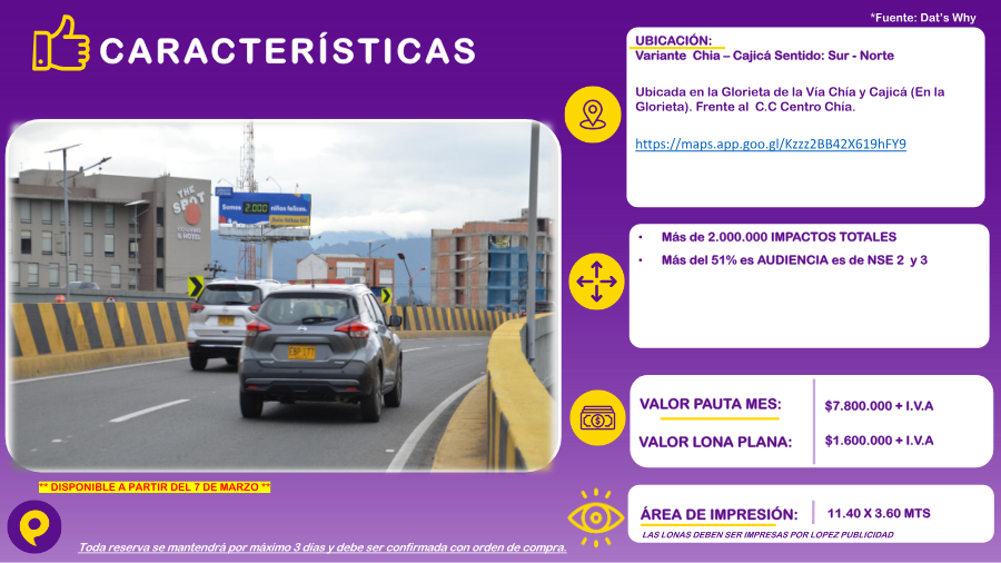 Valla Publicitaria en Glorieta de la Vía Chía y Cajicá