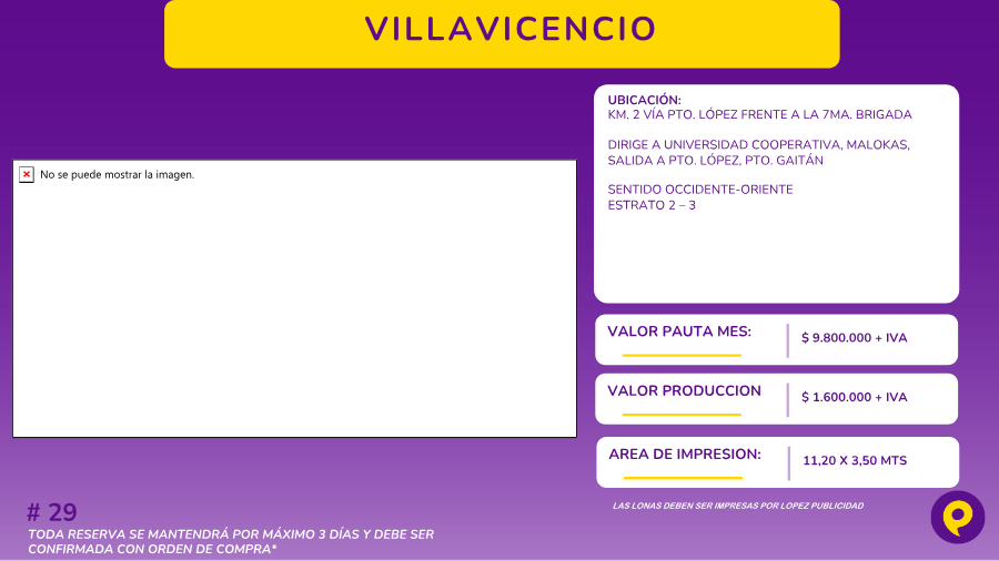 Valla Villavicencio Km. 2 Vía Pto. López