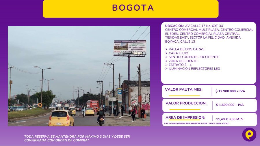 Valla de Dos Caras en Av Calle 17