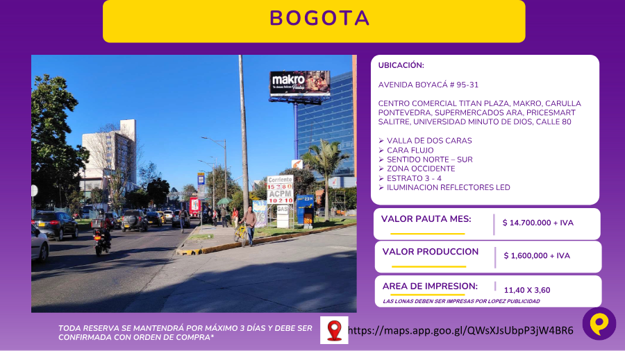 Valla de Dos Caras en Avenida Boyacá